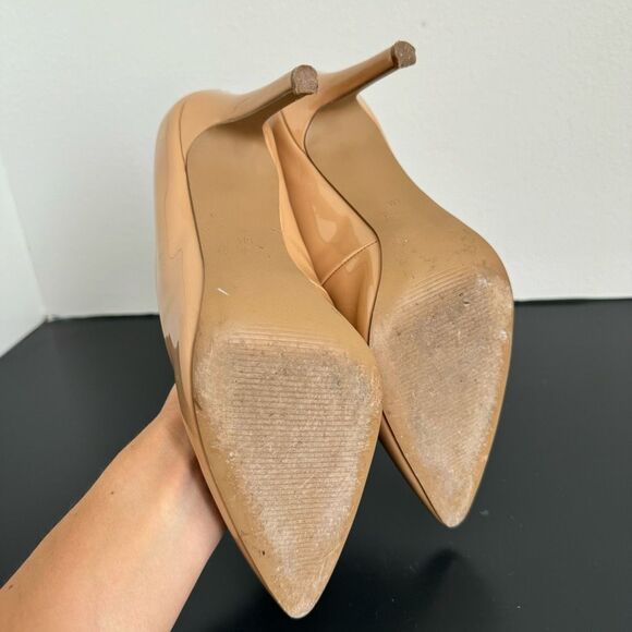 $5/$35 Nine West Patent Leather Nude Tan Pump Career Office Wear Size 6 Almond - Picture 15 of 15